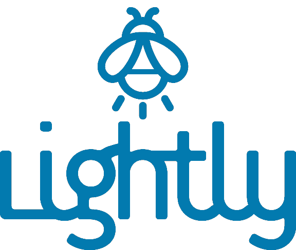 Lightly logo with lighning bug in blue